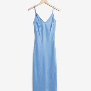 Satin V-Neck Midi Slip Dress